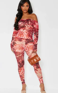 Sale PrettyLittleThing Shape Printed Mesh Tights Pink