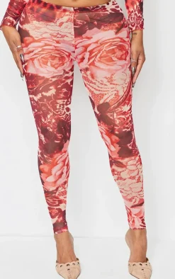 Sale PrettyLittleThing Shape Printed Mesh Tights Pink