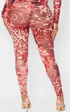 Sale PrettyLittleThing Shape Printed Mesh Tights Pink
