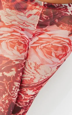 Sale PrettyLittleThing Shape Printed Mesh Tights Pink