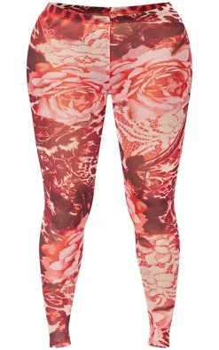 Sale PrettyLittleThing Shape Printed Mesh Tights Pink