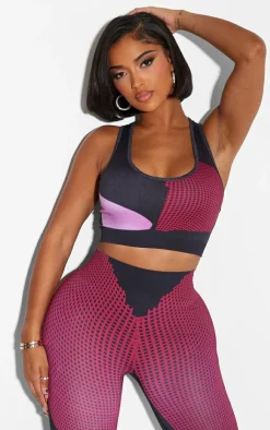Online PrettyLittleThing Shape Printed Seamless High Front Crop Top Pink