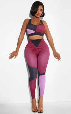 Online PrettyLittleThing Shape Printed Seamless High Front Crop Top Pink
