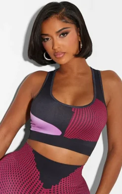 Online PrettyLittleThing Shape Printed Seamless High Front Crop Top Pink