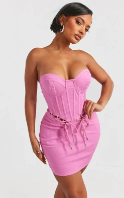 Shape Pink Rope Detail Lace Up Corset Bodycon Dress-PrettyLittleThing Hot