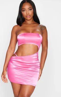 Shape Satin Cut Out Bandeau Bodycon Dress-PrettyLittleThing Online