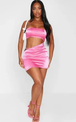 Shape Satin Cut Out Bandeau Bodycon Dress-PrettyLittleThing Online