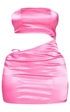 Shape Satin Cut Out Bandeau Bodycon Dress-PrettyLittleThing Online