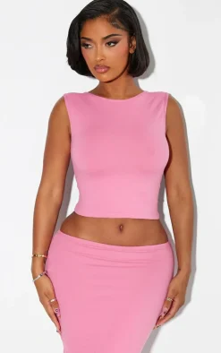 Hot PrettyLittleThing Shape Pink Sculpted Longline Racer Top Bright Pink
