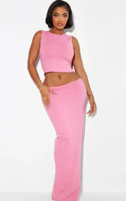 Hot PrettyLittleThing Shape Pink Sculpted Longline Racer Top Bright Pink