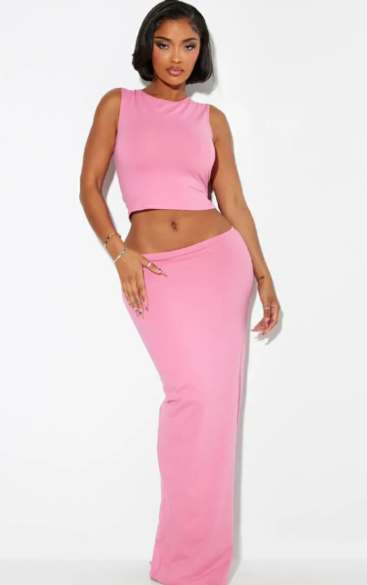 Hot PrettyLittleThing Shape Pink Sculpted Longline Racer Top Bright Pink