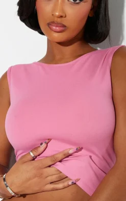 Hot PrettyLittleThing Shape Pink Sculpted Longline Racer Top Bright Pink