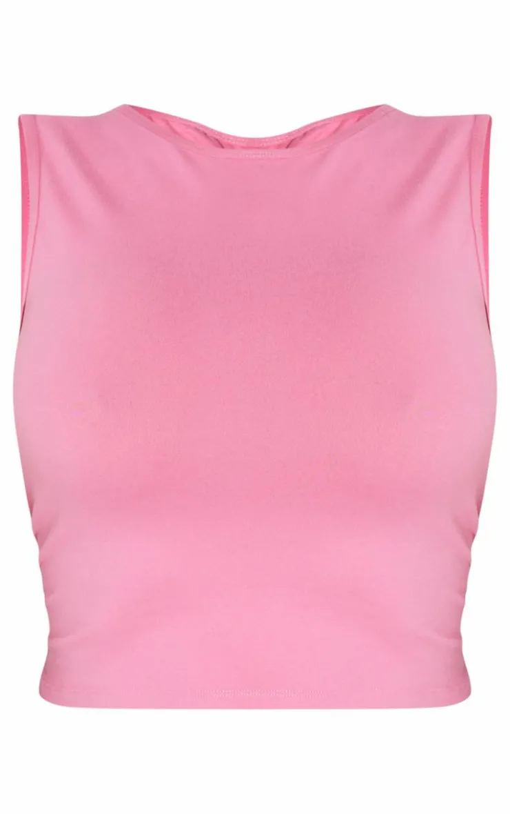 Hot PrettyLittleThing Shape Pink Sculpted Longline Racer Top Bright Pink