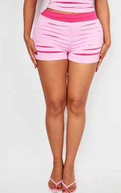 Sale PrettyLittleThing Shape Seamless Shredded Hot Pants Pink
