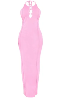 Shape Pink Sheer Knitted Low Back Ring Detail Maxi Dress-PrettyLittleThing Sale