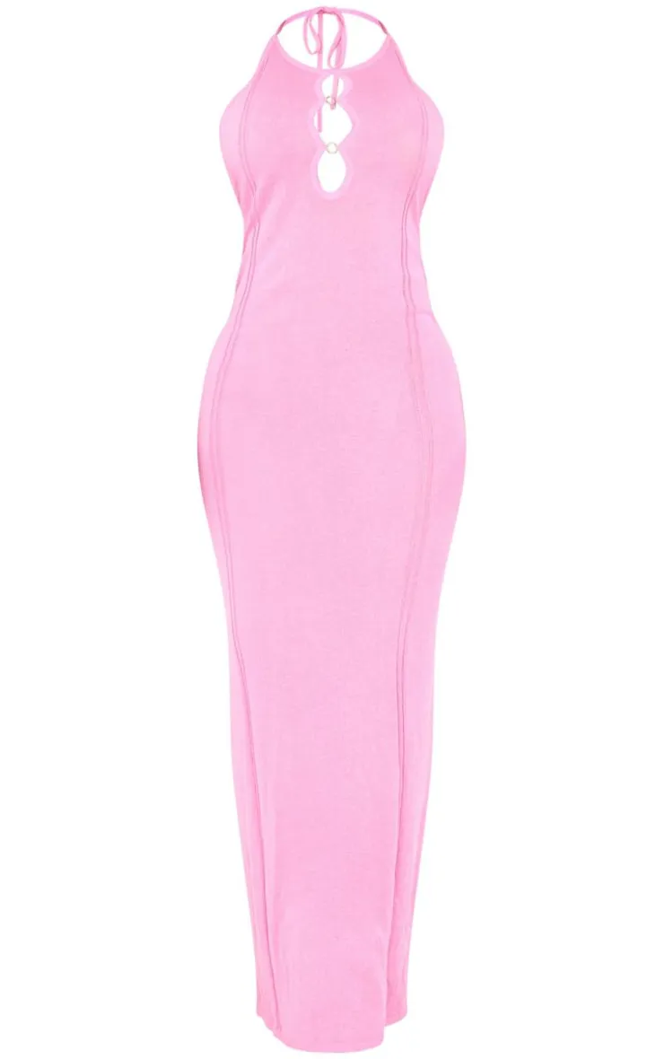 Shape Pink Sheer Knitted Low Back Ring Detail Maxi Dress-PrettyLittleThing Sale