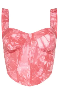PrettyLittleThing Sleeveless Tops*Shape Tie Dye Woven Corset Crop Top