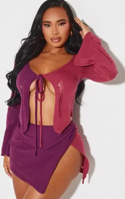 Clearance PrettyLittleThing Shape Contrast Knit Tie Top Plum