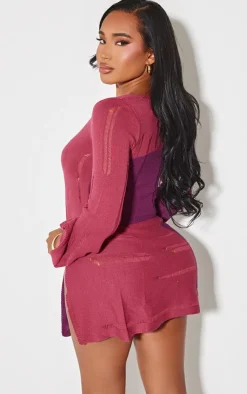 Clearance PrettyLittleThing Shape Contrast Knit Tie Top Plum
