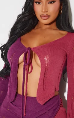 Clearance PrettyLittleThing Shape Contrast Knit Tie Top Plum