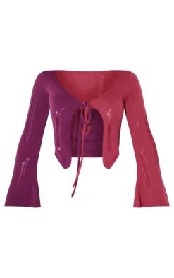 Clearance PrettyLittleThing Shape Contrast Knit Tie Top Plum