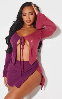 PrettyLittleThing Shape Contrast Knitted Skirt Plum
