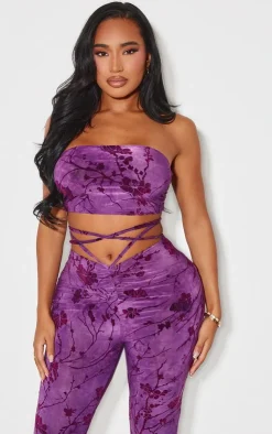 Online PrettyLittleThing Shape Devore Knot Front Bralet Plum