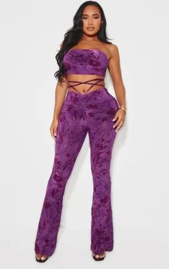 Online PrettyLittleThing Shape Devore Knot Front Bralet Plum