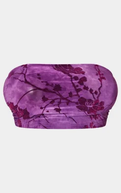 Online PrettyLittleThing Shape Devore Knot Front Bralet Plum