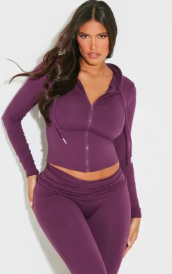 Sale PrettyLittleThing Shape Stretch Sculpted Zip Through Hoodie Plum