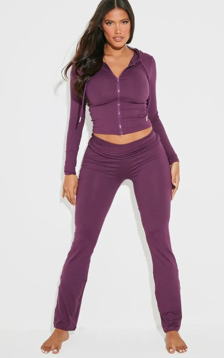 Sale PrettyLittleThing Shape Stretch Sculpted Zip Through Hoodie Plum