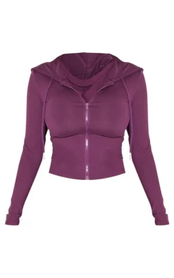 Sale PrettyLittleThing Shape Stretch Sculpted Zip Through Hoodie Plum