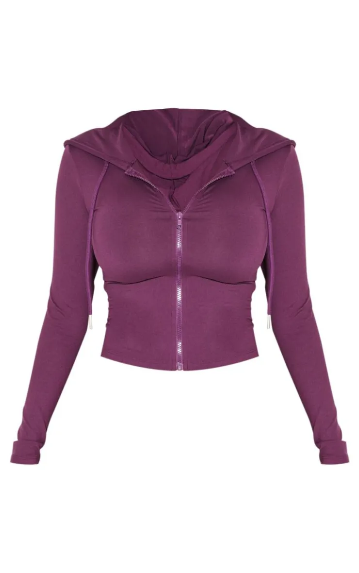 Sale PrettyLittleThing Shape Stretch Sculpted Zip Through Hoodie Plum