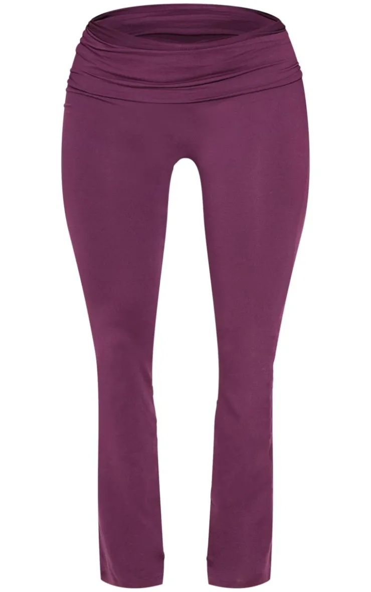 New PrettyLittleThing Shape Stretch Sculpted Foldover Waist Flare Pants Plum