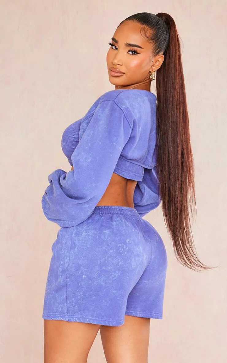 Hot PrettyLittleThing Shape Acid Wash Super Cropped Sweater Purple