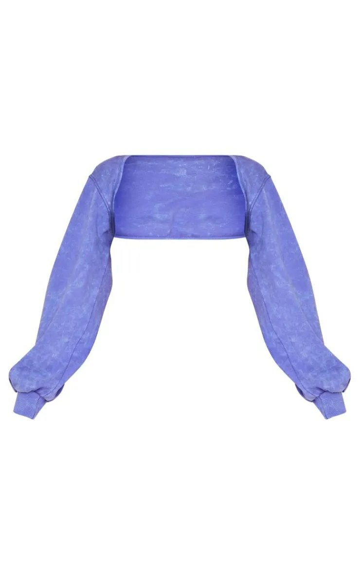 Hot PrettyLittleThing Shape Acid Wash Super Cropped Sweater Purple