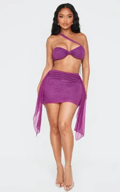 Discount PrettyLittleThing Shape Glitter Asymmetric Bralette Purple