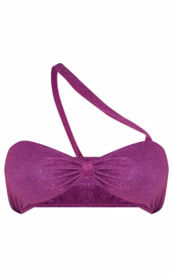 Discount PrettyLittleThing Shape Glitter Asymmetric Bralette Purple