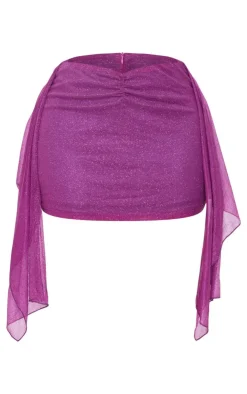 Online PrettyLittleThing Shape Glitter Deep V Front Drape Side Mini Skirt Purple