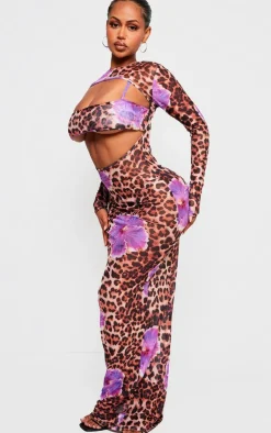 Shape Leopard Printed Mesh Open Back Maxi Dress With Bralet Insert-PrettyLittleThing Outlet