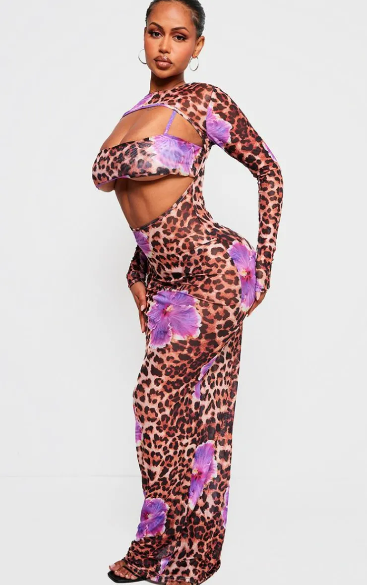 Shape Leopard Printed Mesh Open Back Maxi Dress With Bralet Insert-PrettyLittleThing Outlet