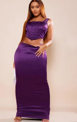 Best PrettyLittleThing Shape Satin Low Rise Maxi Skirt Purple