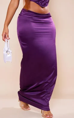 Best PrettyLittleThing Shape Satin Low Rise Maxi Skirt Purple