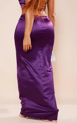 Best PrettyLittleThing Shape Satin Low Rise Maxi Skirt Purple