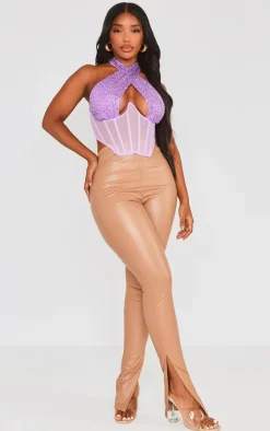 PrettyLittleThing Corsets*Shape Sequin Mesh Insert Wrap Neck Corset