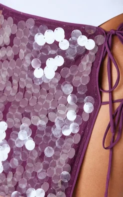 Shape Purple Sequin Tie Side Split Mini Skirt