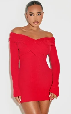Shape Bardot Knitted Bodycon Dress-PrettyLittleThing