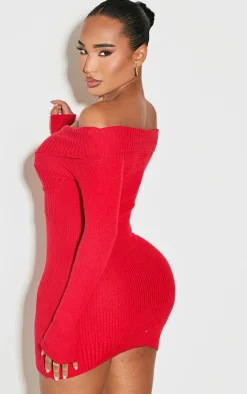 Shape Bardot Knitted Bodycon Dress-PrettyLittleThing