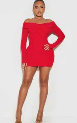 Shape Bardot Knitted Bodycon Dress-PrettyLittleThing