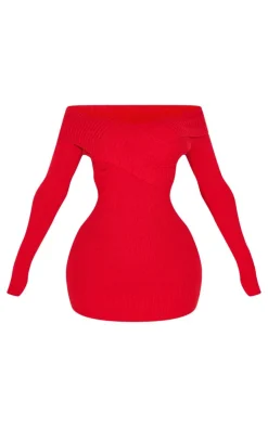 Shape Bardot Knitted Bodycon Dress-PrettyLittleThing